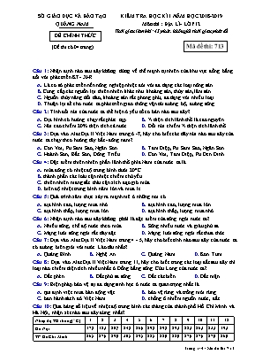 Đề kiểm tra học kì I môn Địa lý Lớp 12 - Mã đề 713 - Năm học 2018-2019 - Sở giáo dục và đào tạo Quảng Nam